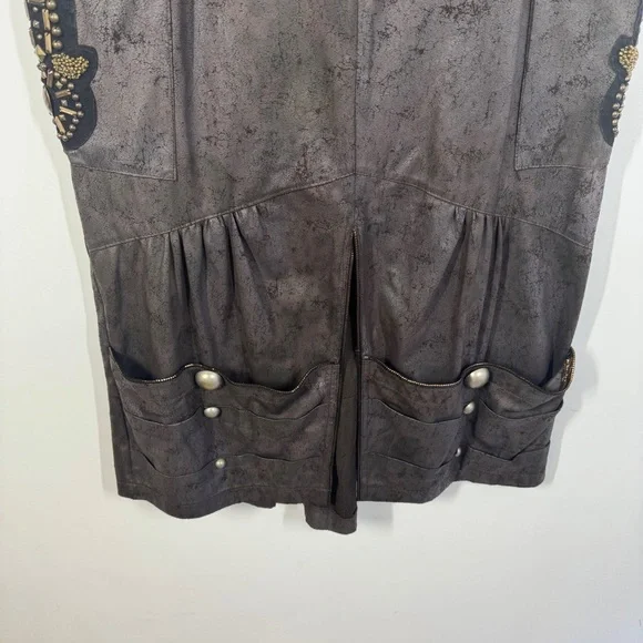 Camelot Italy Brown Cargo Midi Skirt Size S Embellished Utility Boho Grunge - Picture 4 of 16